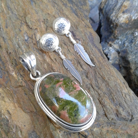 Sterling Silver Unakite Pendant and earrings SET - Picture 7 of 7
